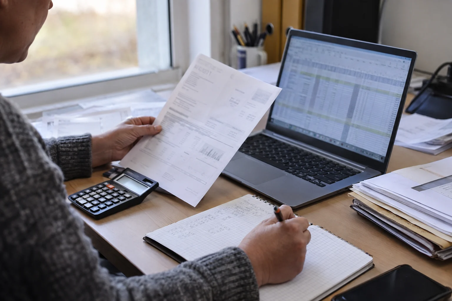 Accounting source records and a spreadsheet